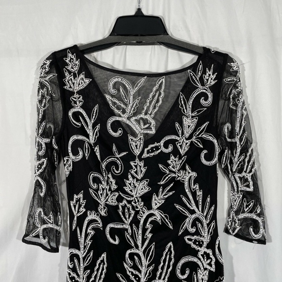 NEW‎ $348 JS COLLECTIONS [ 4 ] Beaded Midi Cocktail Dress in Black/White - Picture 8 of 12
